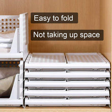 3-layer plastic drawer organizer, foldable and stackable for efficient closet organization.