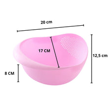 Kitchen strainer bowl, ideal for draining and storing grains like rice.