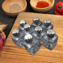 Space-saving square container set in a revolving spice rack