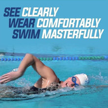 Swimming goggles with adjustable strap and clear lenses