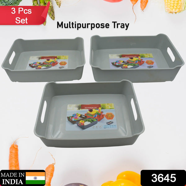 Multipurpose Organising & Storage Plastic Tray,  Fruit & Vegetable/ Multi Purpose Tray, Organizer for Kitchen, Countertop, Cabinet, Bathroom Plastic Storage Basket For Store Fruits, Vegetables, Magazines, Cosmetics, Stationary Set of 3