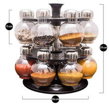 Revolving spice rack with organized jars