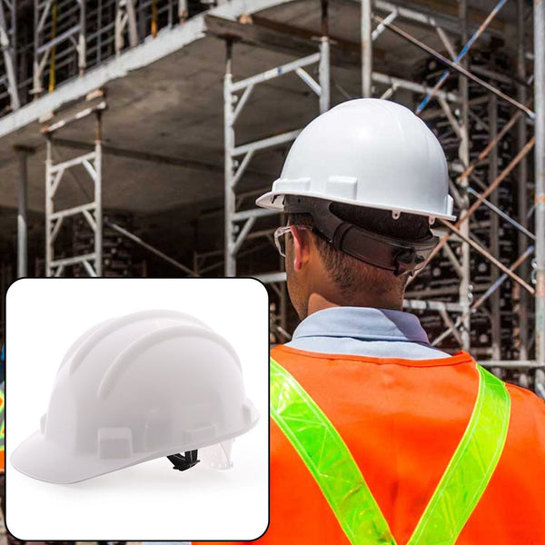 Construction safety helmet designed for protection against impacts, showing its durable build and design