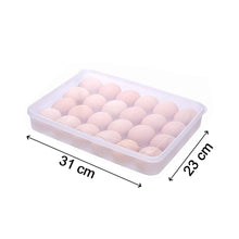 Egg tray with 24 grids and a secure lid, designed for refrigerator use and holding 2 dozen eggs