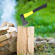 Fiberglass body wood cutting axe with a rubberized grip, emphasizing its functional design