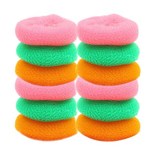 Nylon scrubbers, round design, 12 pieces for thorough cleaning.