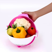 Convenient vegetable cutter and rotating basket combo.